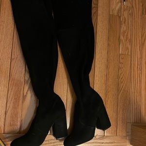 Thigh high black suede boots